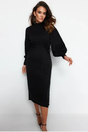 Trendyol Black Belted Half Turtleneck Knitwear Dress
