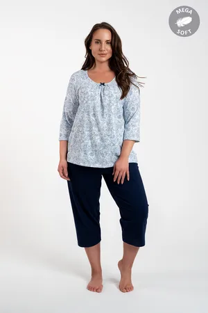 Italian Fashion Dámské pyžamo Antonia, 3/4 rukáv, 3/4 nohavice - potisk modrá/námořnická modř
