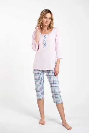 Italian Fashion Dámské pyžamo Allison 3/4 rukáv, 3/4 nohavice - růžová/potisk
