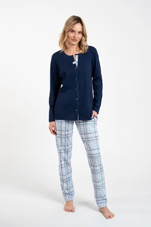 Italian Fashion Dámské pyžamo Emilly, dlouhý rukáv, dlouhé kalhoty - tmavě /potisk