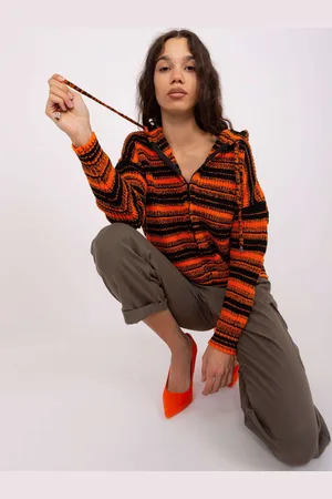 BADU Oranžovo-černý cardigan s kapucí