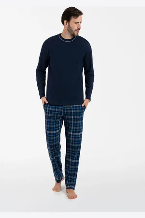 Italian Fashion Pánské pyžamo Ruben, dlouhý rukáv, dlouhé kalhoty - tmavě modrá/potisk