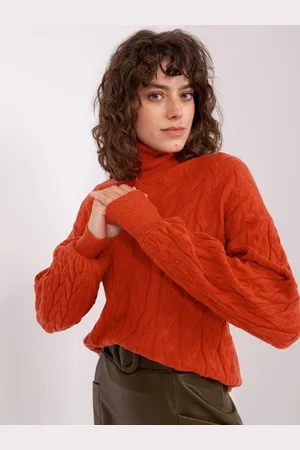 Wool Fashion Italia Oranžový rolák s copánky