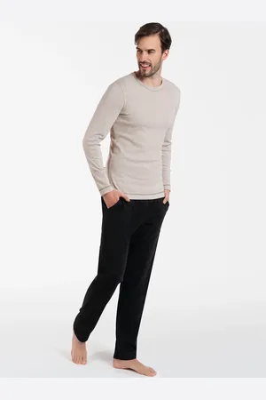 Italian Fashion Pánské pyžamo Zermat, dlouhý rukáv, dlouhé kalhoty - béžová melanž/černá