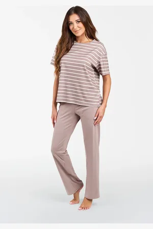 Italian Fashion Dámské pyžamo Betty, krátký rukáv, dlouhé kalhoty - potisk cappuccino/cappuccino