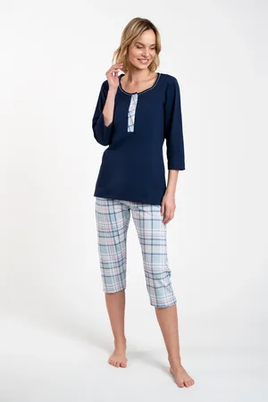 Italian Fashion Dámské pyžamo Allison 3/4 rukáv, 3/4 nohavice - tmavě /potisk