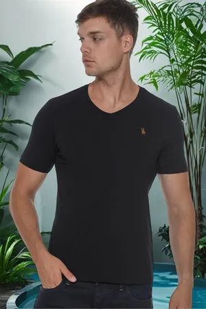 Dewberry T8568 V-NECK MENS T-SHIRT-PLAIN BLACK