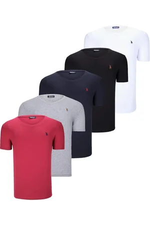 Dewberry QUINTUPLE SET T8568 V-NECK MENS T-SHIRT-BLACK-WHITE-NAVY BLUE-GREY-BURGUNDY