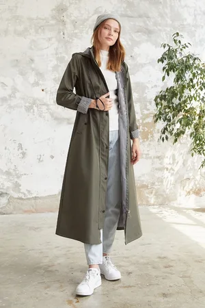 Instyle Trenčkot s podšívkou a pruhovaným vzorem - khaki