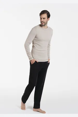 Italian Fashion Pánské pyžamo Zermat, dlouhý rukáv, dlouhé kalhoty - béžová melanž/černá