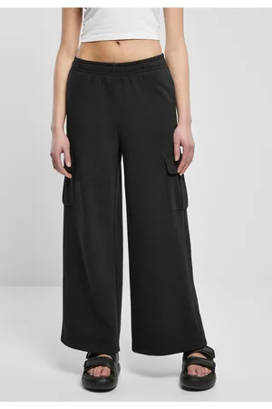 Urban classics Dámské froté kalhoty Highwaist Wide Leg Cargo černé