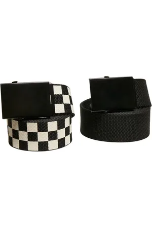 Urban classics Check And Solid Canvas Belt 2-Pack black/offwhite