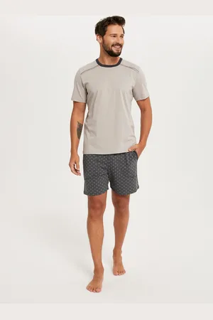 Italian Fashion Pánské pyžamo Abel, krátký rukáv, krátké nohavice - béžová/potisk