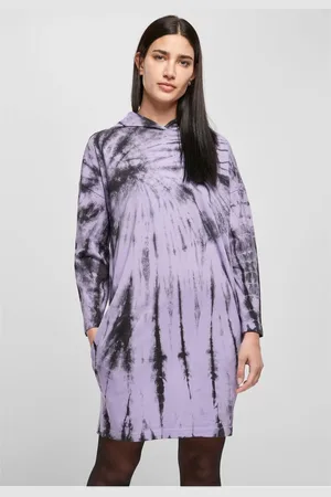 Urban classics Dámské oversized šaty s kravatou s kapucí černá/levandule