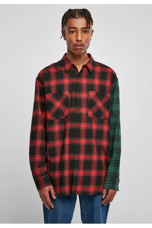 Urban classics Oversized košile Mix Check /červená/zelená