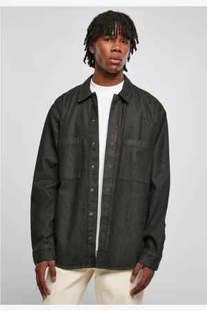 Urban classics Oversized džínová kapesní košile realblack sepraná