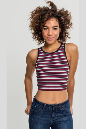 Urban classics Dámské tričko Rib Stripe Cropped Top bílá/námořnická/ohnivá červená