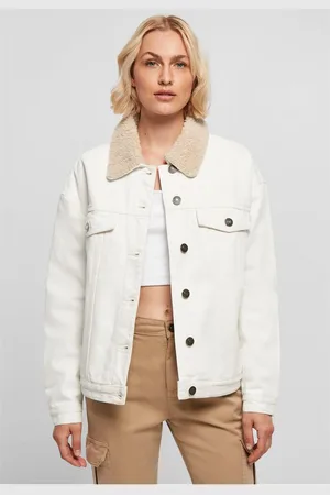 Urban classics Dámská oversized džínová bunda Sherpa v bílé barvě