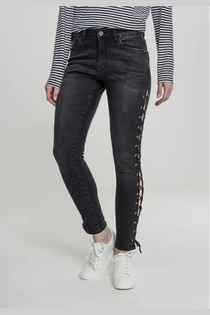 Urban classics Dámské džínové kalhoty Lace Up Skinny Pants - černé