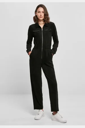 Urban classics Dámský oblek Velvet Rib Boiler Suit černý