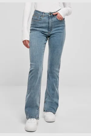 Urban classics Dámské džínové kalhoty Highwaist Straight Slit Denim - modré