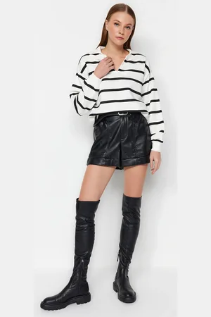 Trendyol Ecru Polo Neck Striped Thick Regular/Normal Fit Knitted Sweatshirt