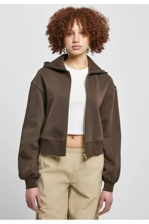 Urban classics Dámská krátká oversized bunda na zip hnědé barvy