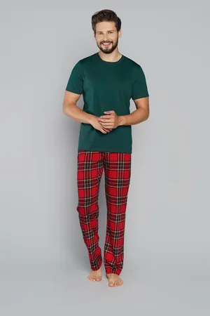 Italian Fashion Pánské pyžamo Narwik, krátký rukáv, dlouhé nohavice - zelená/potisk
