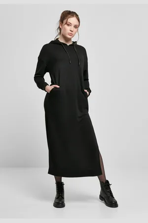 Urban classics Dámské modální Terry dlouhé šaty s kapucí černé
