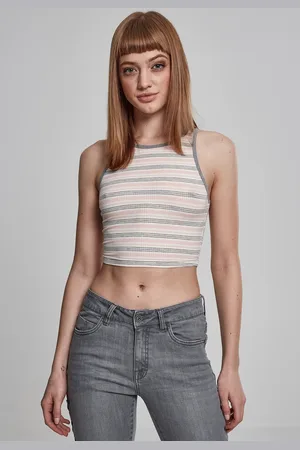 Urban classics Dámský Rib Stripe Cropped Top růžová/bílá/šedá