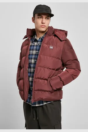 Urban classics Bunda Puffer s kapucí třešňová