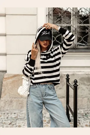 Cocomore White and black striped sweater with hood