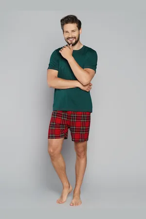 Italian Fashion Pánské pyžamo Narwik, krátký rukáv, krátké nohavice - zelená/potisk