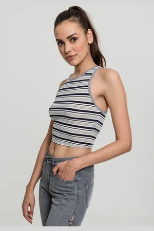 Urban classics Dámské tričko Rib Stripe Cropped Top tmavě/bílá/
