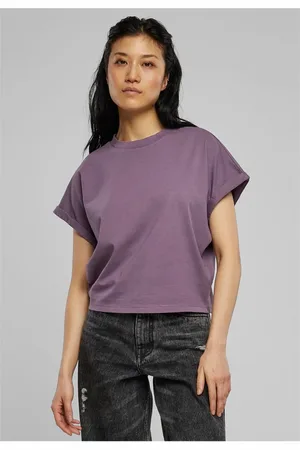 Urban classics Dámské Krátké Pigmentové Dye Cut On Rukávy Tričko šedofialové