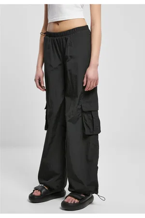 Urban classics Dámské Wide Crinkle Nylon Cargo Kalhoty černé