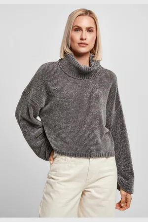Urban classics Dámský rolák s krátkým žinylkovým svetrem asfalt