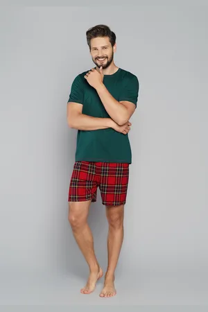 Italian Fashion Pánské pyžamo Narwik, krátký rukáv, krátké nohavice - zelená/potisk
