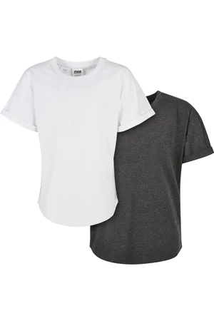 Urban classics Boys Long Shaped Turnup Tee 2-balení uhlí+bílé