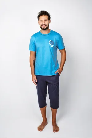 Italian Fashion Pánské pyžamo Abril, krátký rukáv, 3/4 kalhoty - modrá/námořnická modrá