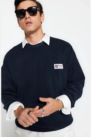 Trendyol Navy Blue Oversize/Wide Cut Soft Texture College Themed Sweatshirt