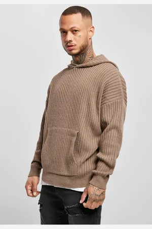 Urban classics Tmavě khaki pletená mikina s kapucí