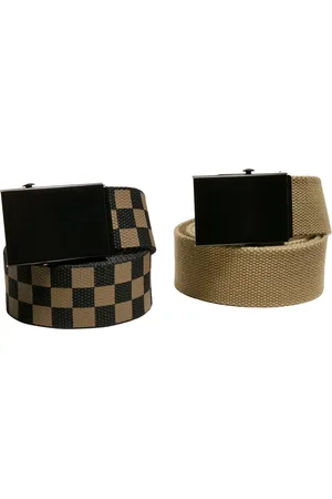 Urban classics Check And Solid Canvas Belt 2-Pack olivová/