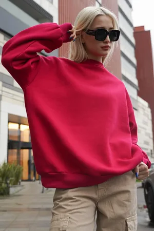 MADMEXT Fuchsiová základní mikina s kulatým výstřihem