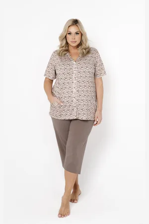 Italian Fashion Dámské pyžamo Ramira, krátký rukáv, 3/4 kalhoty - potisk/cappuccino