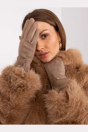 Wool Fashion Italia Tmavě béžové rukavice s vložkami z ekokůže