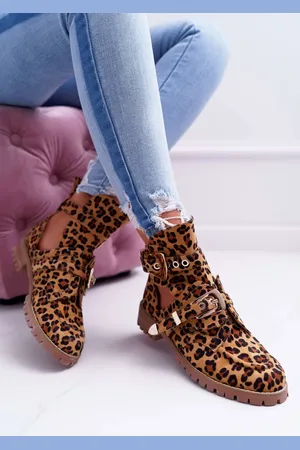 Lu Boo Dámské Kotníkové Boty Semišové s vykrojením Leopard Rock Girl
