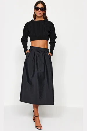 Trendyol Black A-line Parachute Fabric Midi Length Woven Skirt