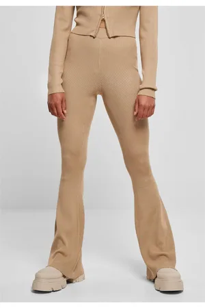 Urban classics Dámské legíny s žebrovaným úpletem Bootcut unionbéžová