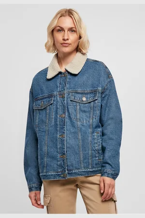 Urban classics Dámská oversized džínová bunda Sherpa čirá sepraná